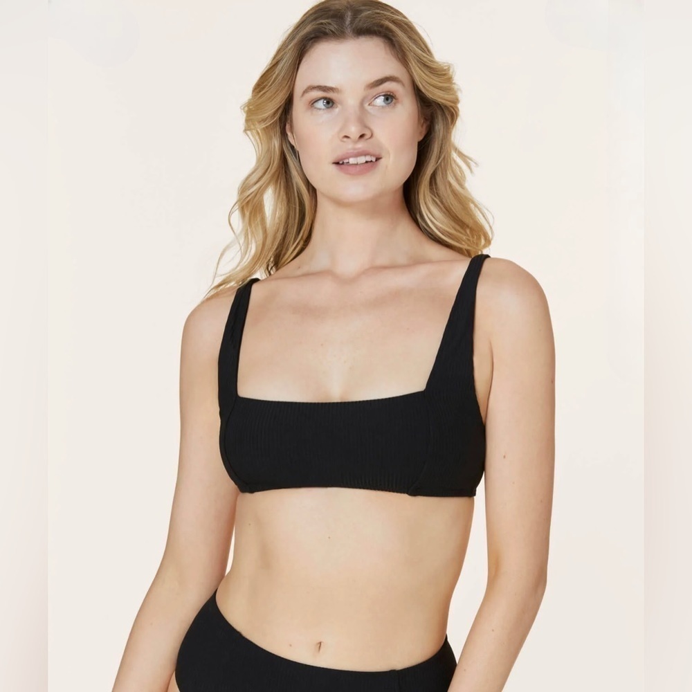 Andie Swim The Havana Ribbed Top & Caicos Bottom Glossy EcoNylon Black Size M